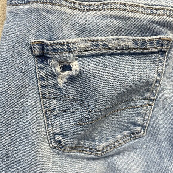 American Eagle‎ Straight Mom Jean Women's 8 Long Blue High Rise Distressed Denim - Picture 13 of 14